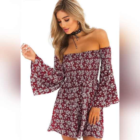 Floral Long Sleeve Off Shoulder Dress - Picture 1 of 4